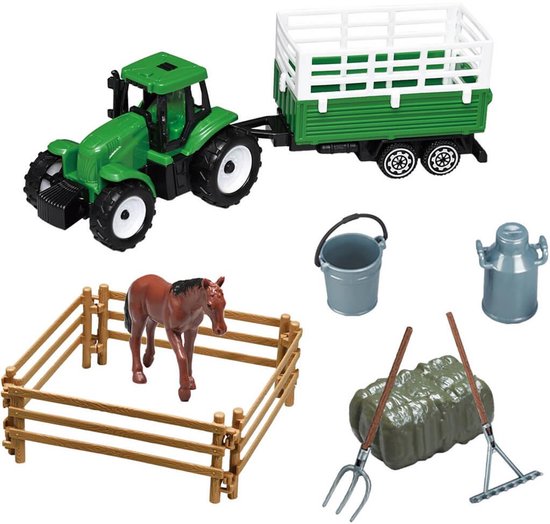 Luna Toys Tractor Farm Set – Ensemble de jeu agricole de 12 pièces avec tracteurs et accessoires – 26 × 4,5 × 22,5 cm