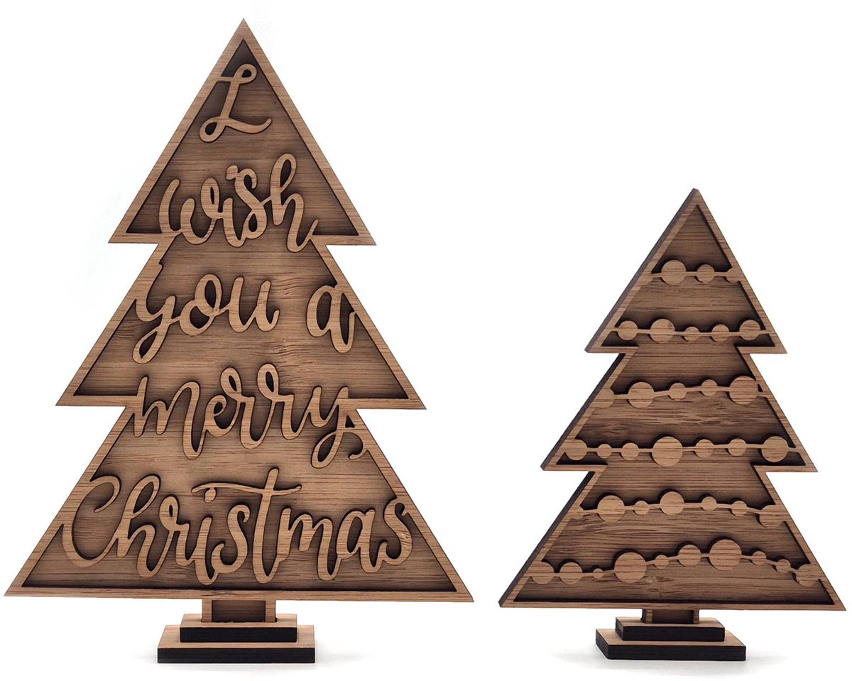 Set van twee houten kerstbomen – groot en klein – Twee kerstbomen