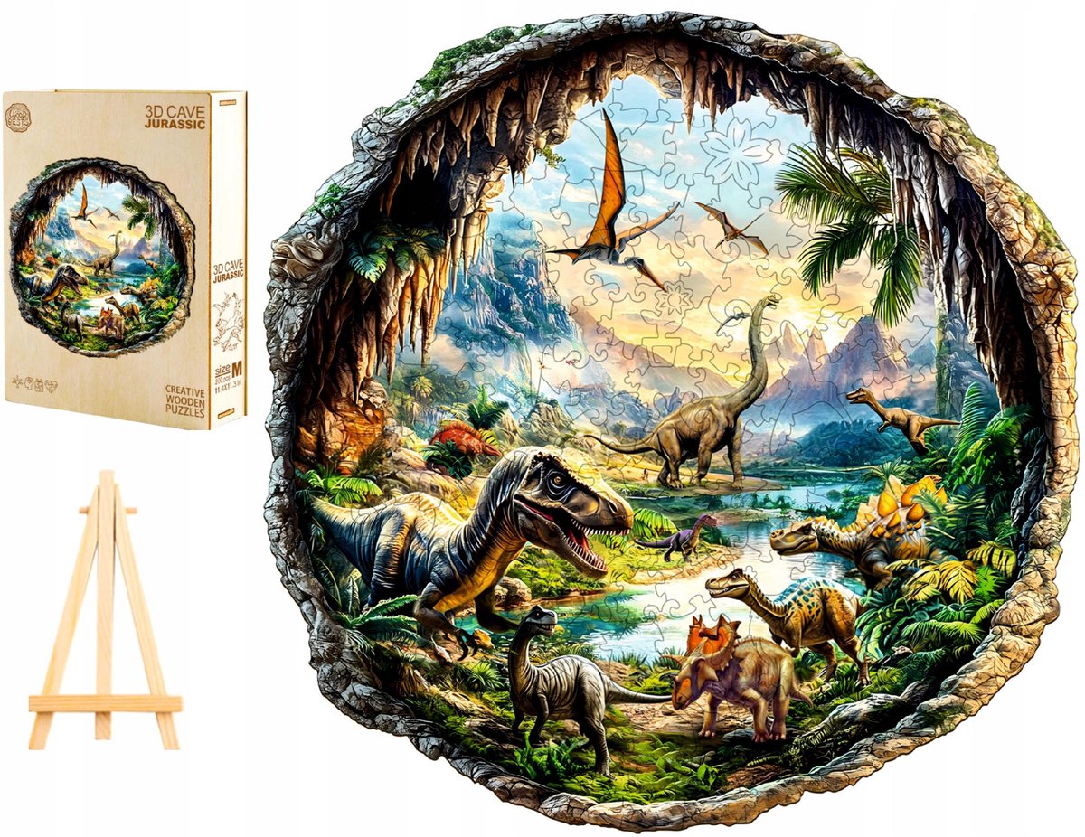 Houten Puzzel 300 Stukjes met Houten Kist en Dino's