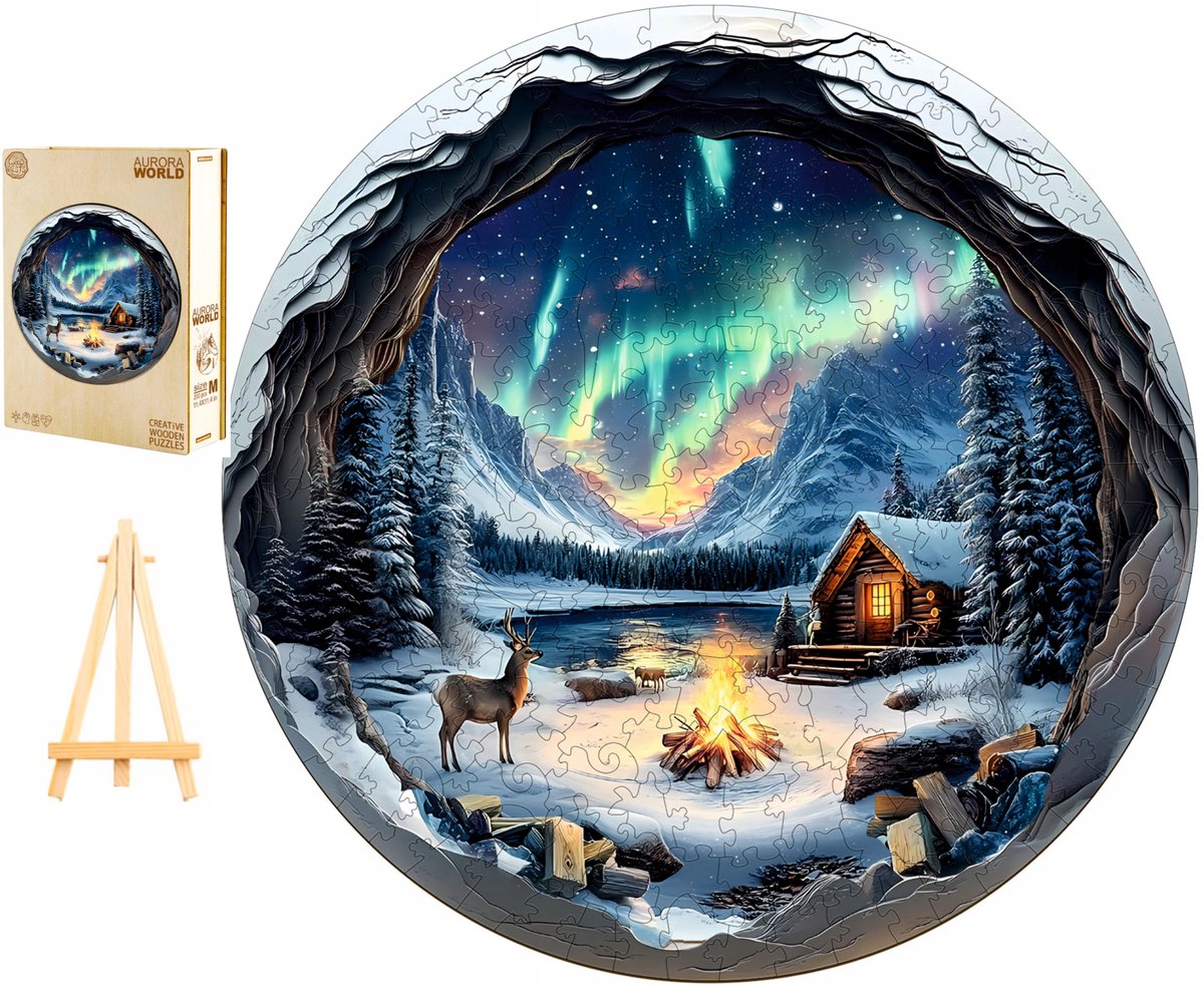 Houten Puzzel 300 Stukjes Aurora Borealis 3D in Houten Kist