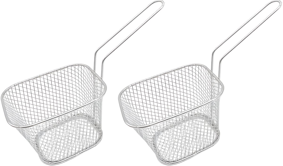 Frietmandje - 8x stuks - 15x8 cm - metaal - snack serveer mandje - frituur serveerschaal