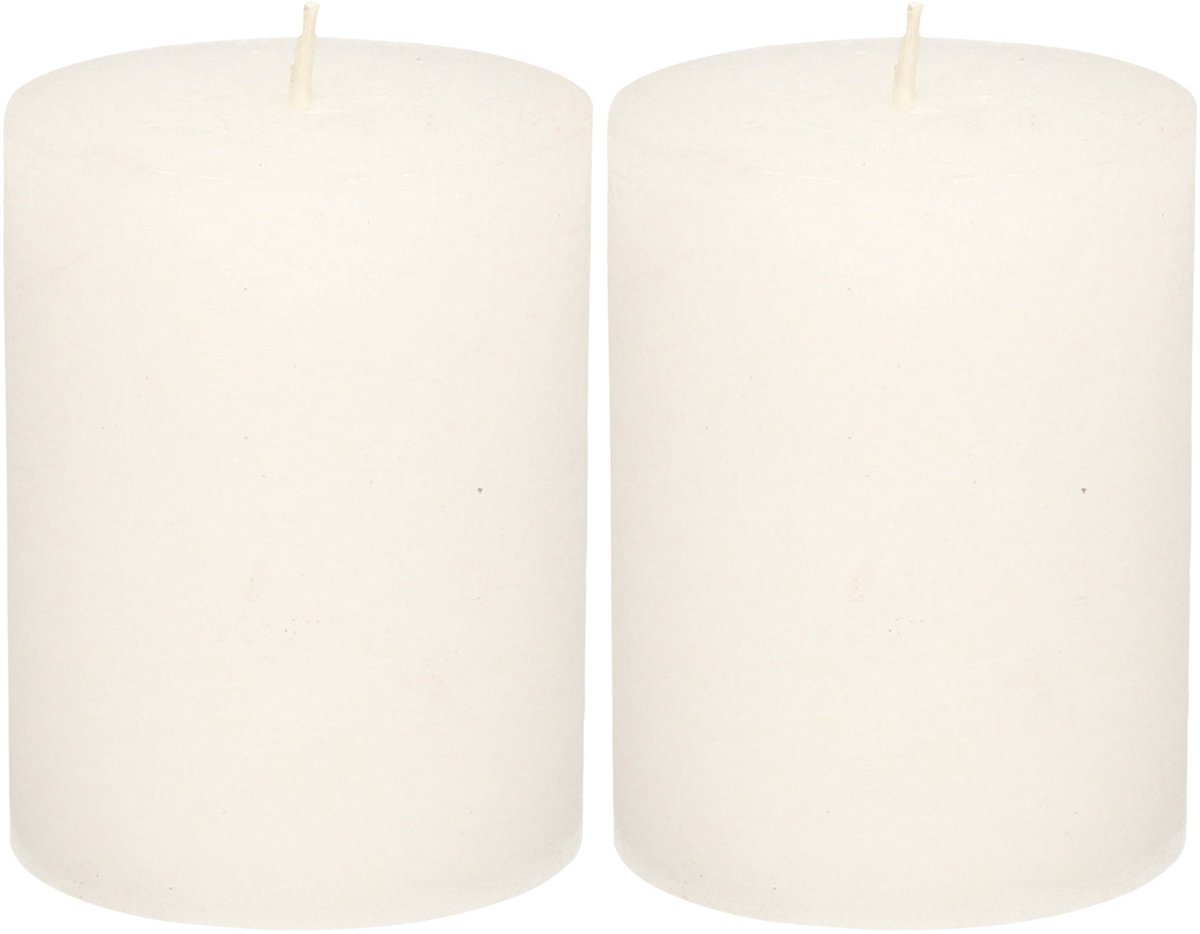 Atmosphera Stompkaars - 2x - wit - 7 x 9 cm - middel rustiek model - cilinderkaars - kaars