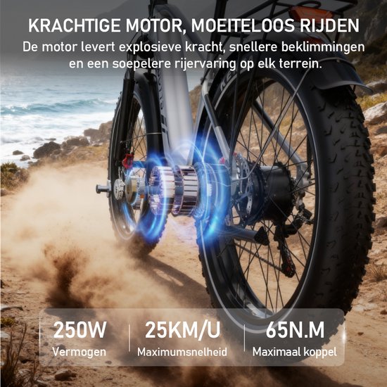 Elektrische Fiets DUOTTS F26-Lite - 864Wh/18 Ah Accu - 100 km Bereik - 250W Motor - 26x4 Inch Banden - Shimano 7 Versnellingen - Aluminium Frame - Inclusief Bagagedrager - Elektrische Mountainbike - zilver — afbeelding 4