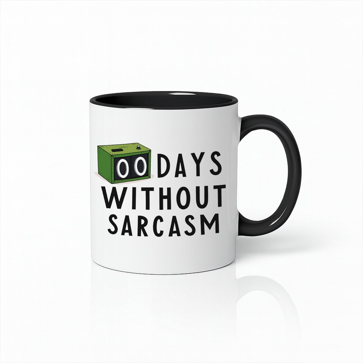 Witte & Zwarte Mok 330ml – “0 Days Without Sarcasm” Grappige Werkplek Humor Koffiebeker