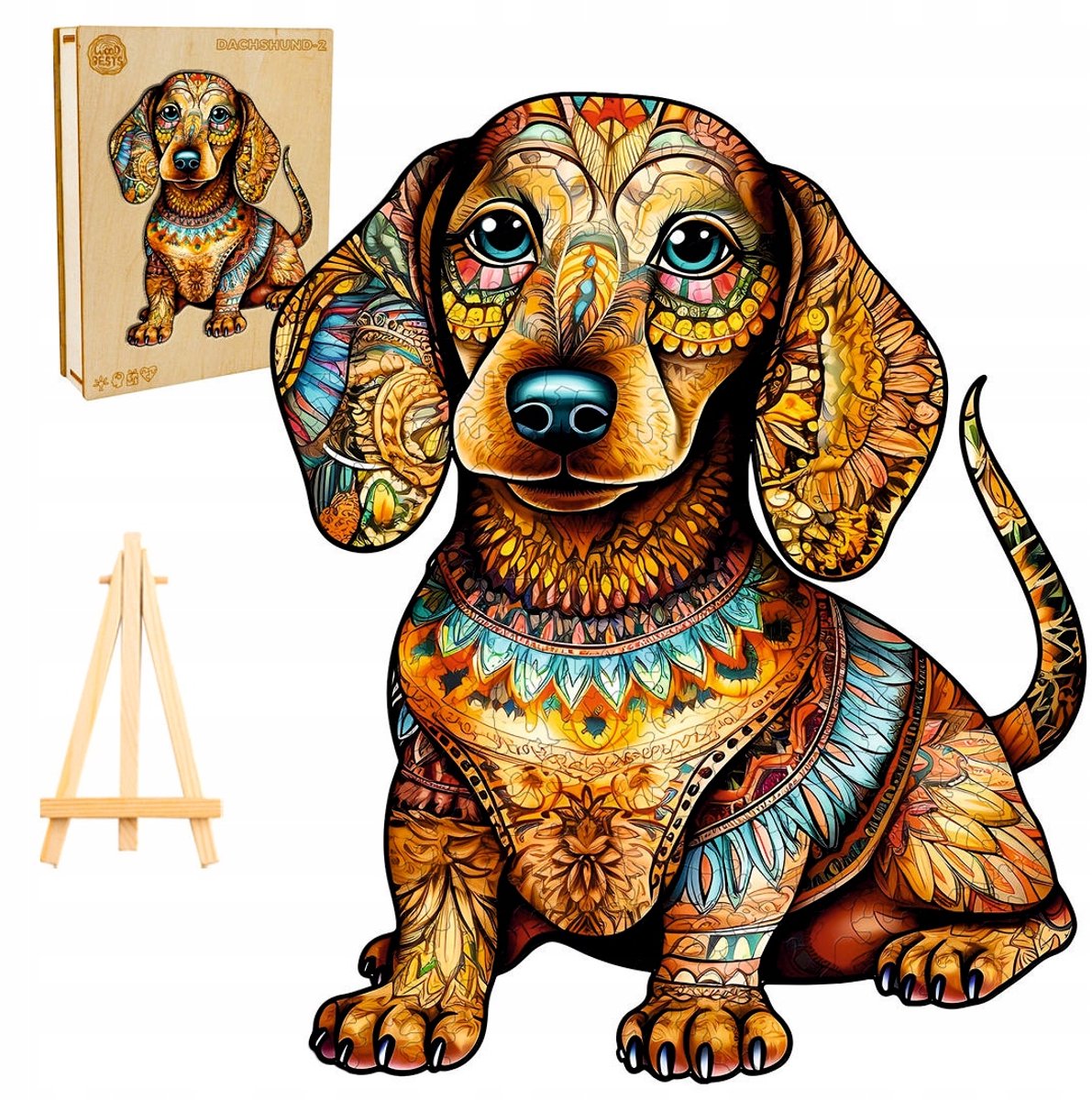 300-delige Houten Puzzel Dachshund in Houten Kist