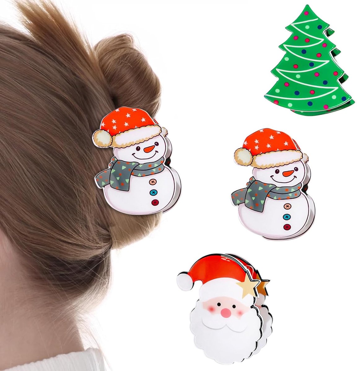 Daity 3 stuks kersthaarspeldjes voor vrouwen en meisjes - schattige sneeuwpopboom cartoon oude man haarspeldjes - grote haarspeldjes - kersthaaraccessoires - winterse kerstklauwspeldjes voor dik en dun haar