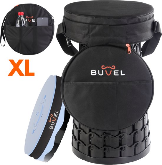 Buvel® Opvouwbare kruk XL - Rond blauw met kussen - Kruk - Krukje - Inklapbaar - Telescopisch - Visstoel - Bijzettafel - Voetensteun