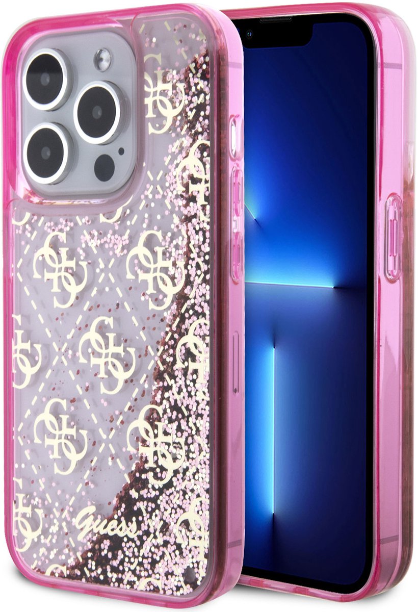 Guess Back Cover - iPhone 15 Pro - Roze - Schokabsorberend TPU - Liquid Glitter Design