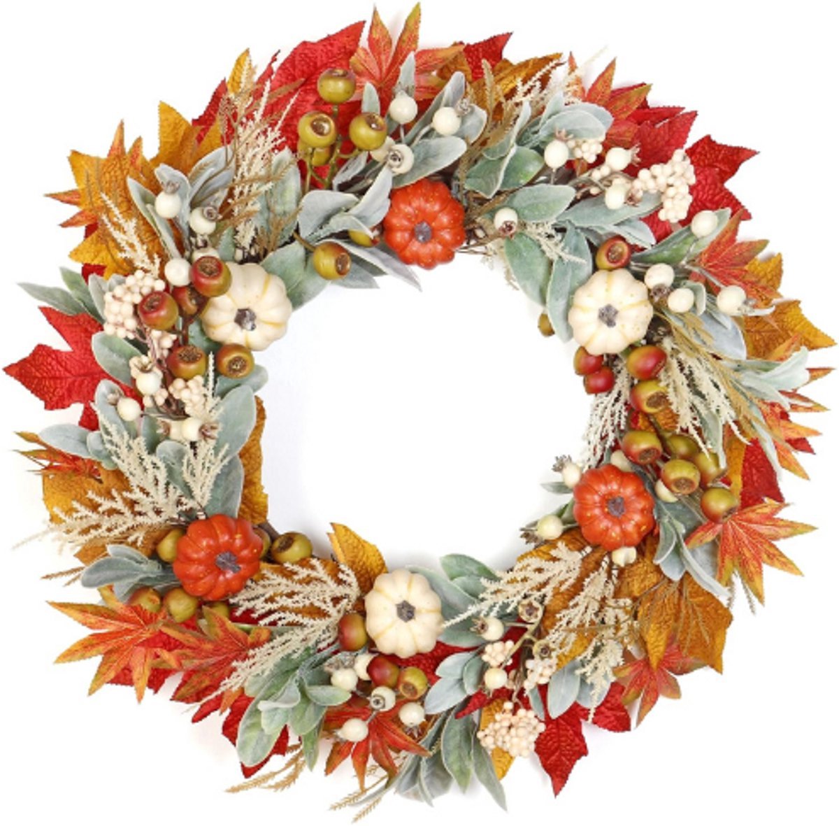 Thuys – 55CM Grote – Deurkrans Herfstdecoratie – Deurkrans Met Esdoornbladeren Pompoenen – En Bessen