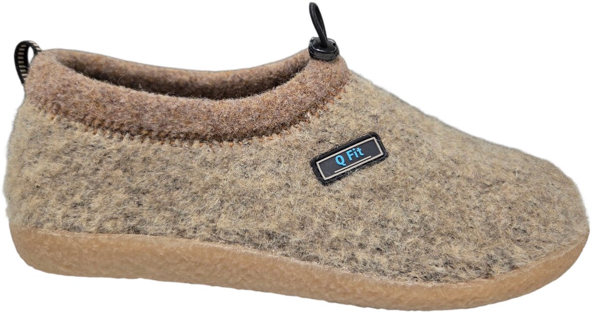 Q Fit Ronald Wollen Beige Gesloten Heren Pantoffels - Beige - 41