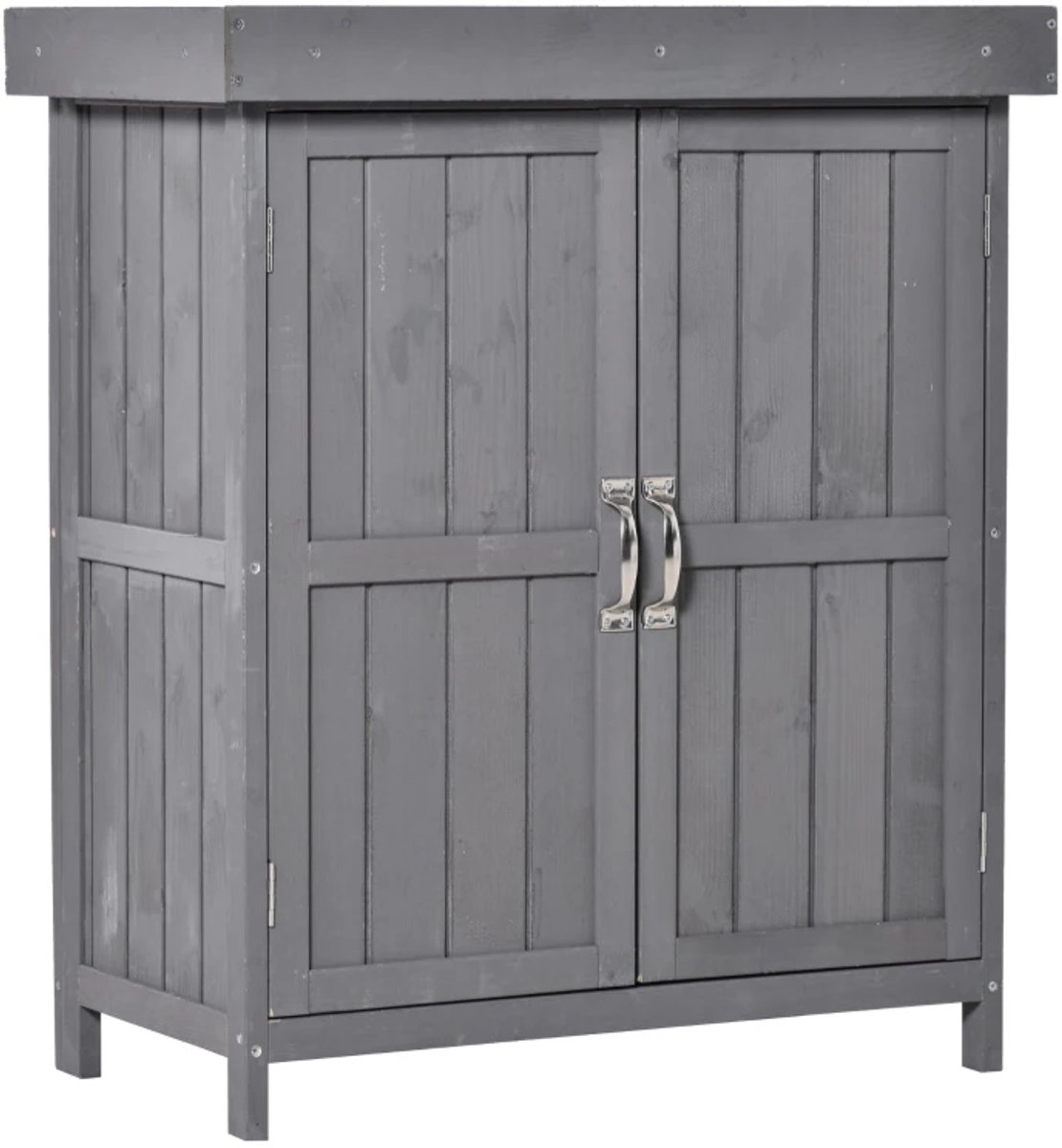 Tuinkast Hout - Buitenkast met Scharnierend Deksel - Opbergkasten - Tuinhuis - Tuinschuur - Gereedschapskast - Tuinberging - Weerbestendig - voor Buiten, Tuin & Balkon - Grijs - 74x43x88 cm