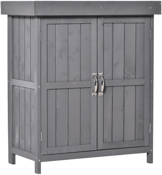 Tuinkast Hout - Buitenkast met Scharnierend Deksel - Opbergkasten - Tuinhuis - Tuinschuur - Gereedschapskast - Tuinberging - Weerbestendig - voor Buiten, Tuin & Balkon - Grijs - 74x43x88 cm