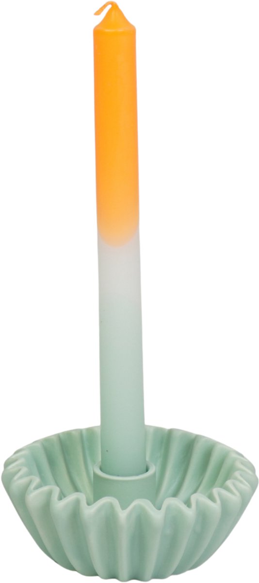 Housevitamin Plissé Kandelaar – Mint – 12×12×4,5 cm – Keramiek – Waaier Kaarshouder – Koffiefilter Design Mintgroen