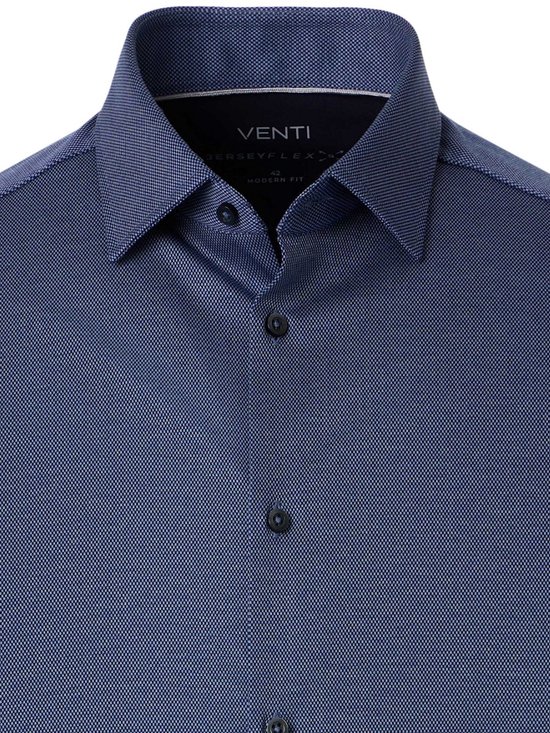 Chemise Venti Jerseyflex Blauw Travaillée Coupe Moderne - L