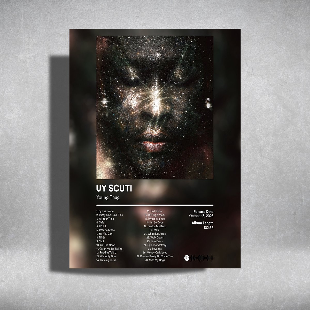 Luxe poster Young Thug - UY SCUTI - album cover - metalen poster - 30x40cm Zwart