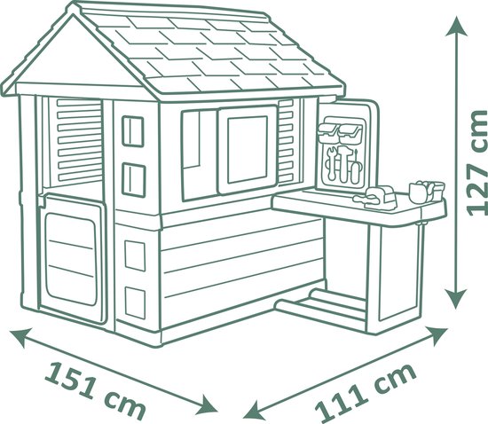 Smoby - Speelhuis nature play Smoby life - DHZ werkbank en tal van accessoires inbegrepen - Huis om te klussen