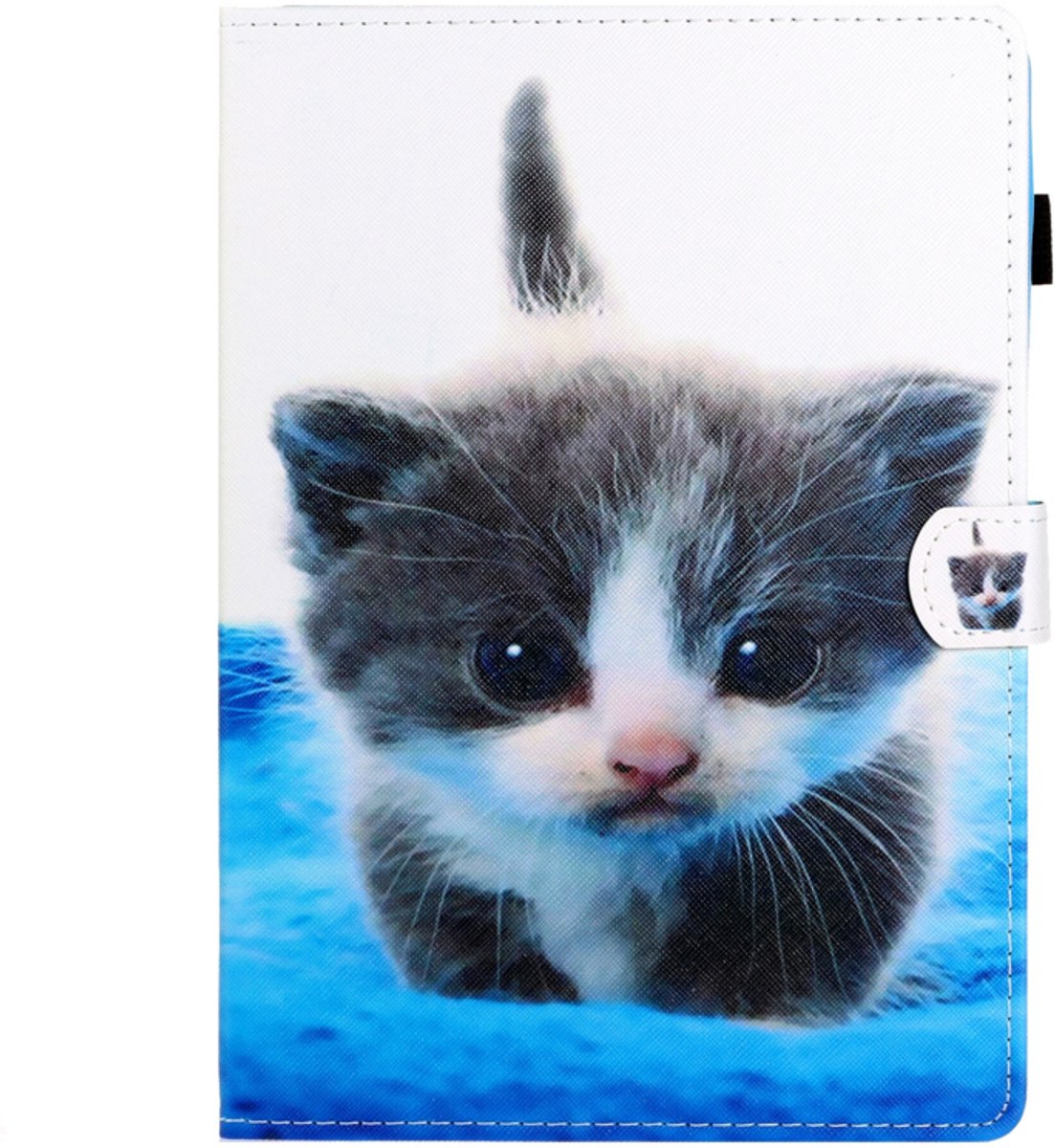 Luxe Bescherm-Etui Hoes Map geschikt voor Apple iPad Mini 6 - Mini 7 - Cute Cat - Blauw - Wit