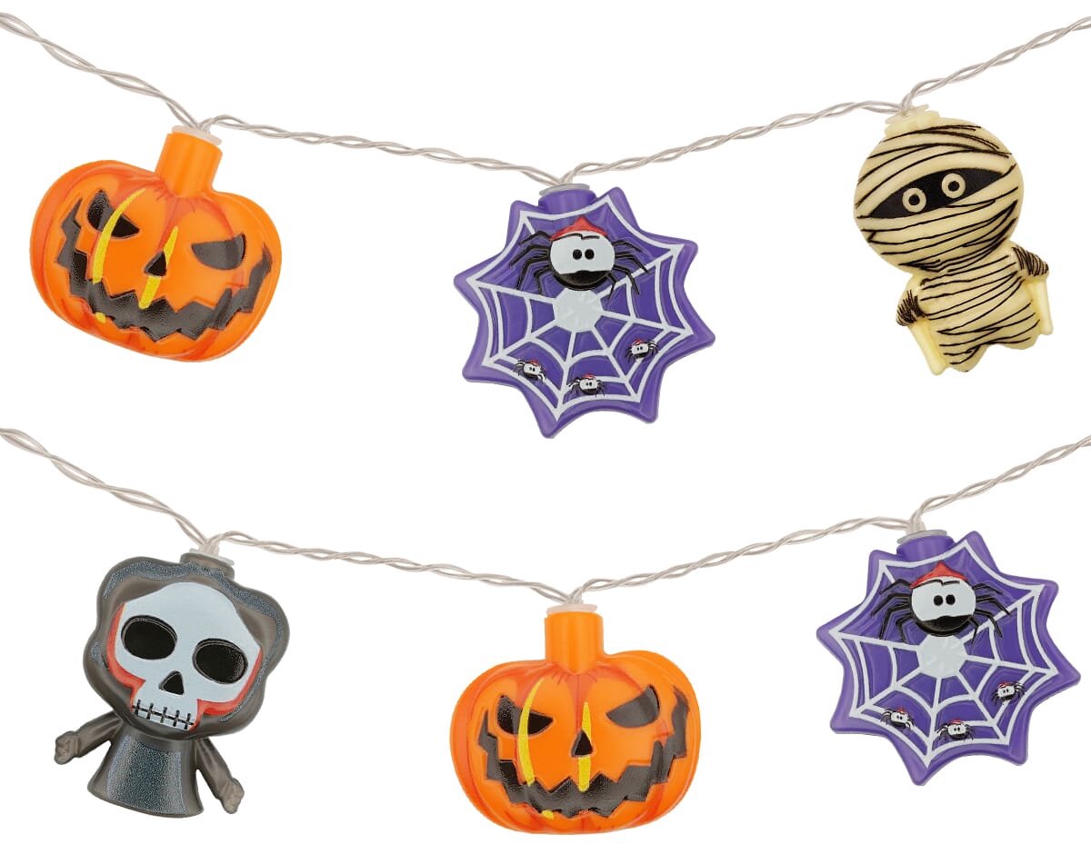 Halloween Lichtsnoer - 3 Meter - 20 LED Lampjes - Pompoen, Magere Hein, Mummie, Spin - Inclusief Batterijen - Warm Wit Licht