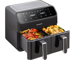Dubbele Airfryer XXL 9L 901A- Digitale Airfryer 2×4.5L - 2000W - 10 Programma’s - Smart Finish & Match Cook - 80–200°C Instelbaar - Makkelijk te Reinigen – Capaciteit voor 5 Personen