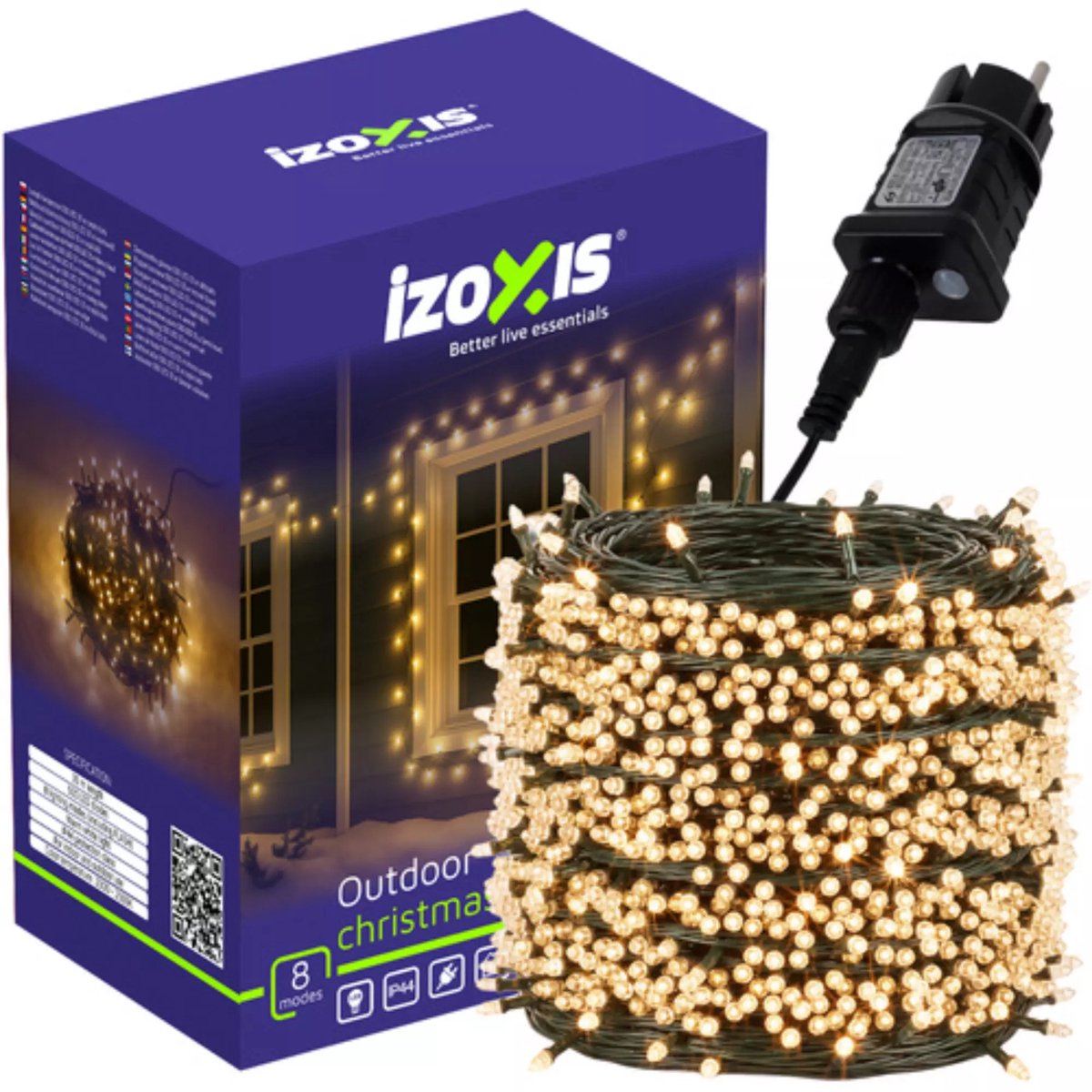 Izoxis kerstverlichting buiten – 500 LED lampjes, warm wit lichtsnoer van 35 meter