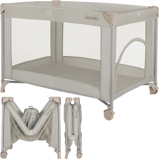Lionelo Campingbedje 3in1: Baby bed + Reisbedje + Box – met Comfortabele Matras – Compact en Licht – Opvouwbaar – Zij-ingang – Stalen Frame – Reistas – Tot 15 kg – 70 x 100 cm – Lionelo Amelie
