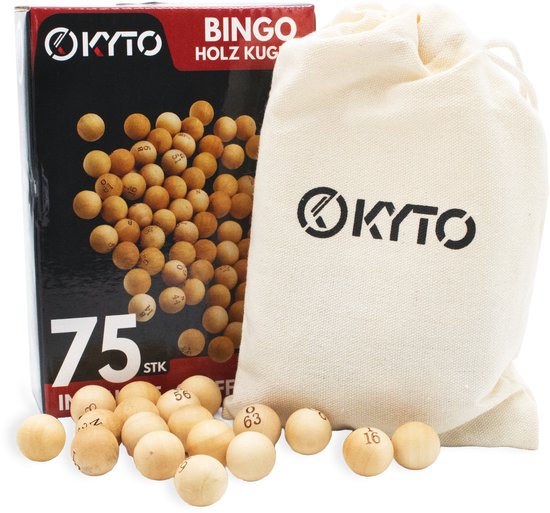 Kyto Bingo houten ballenset 75-delig - geschikt voor Kyto Bingospel goud, deluxe, basic of andere bingotrommels- diameter ⌀ bal 1,3 cm