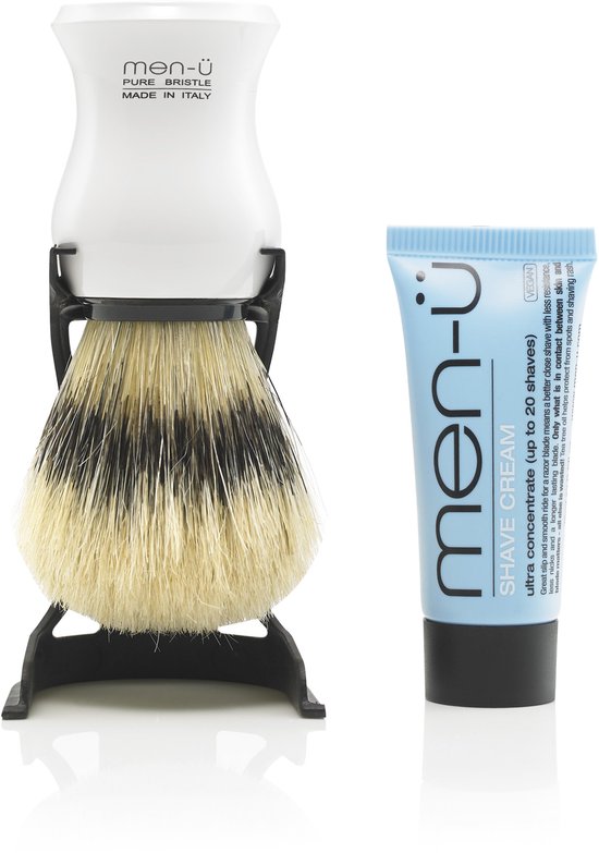 Men-U Scheerkwast Barbiere Pure Bristle - Wit + Standaard + Scheercrème