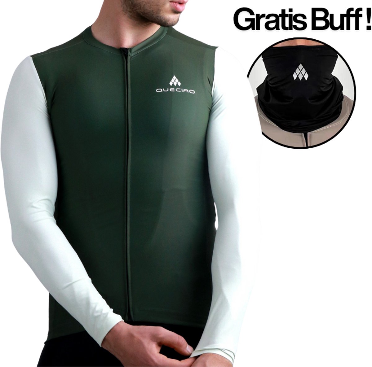 OPHEFFING! Queciao Fietsshirt + Gratis Buff! - Lange Mouwen – Winter Jersey – Groen-Mint – Ademend & Warm -LET OP: NIET PASSEND VOOR MENSEN MET EXCESSIEF OVERGEWICHT / XS-S ook geschikt als kindermaten