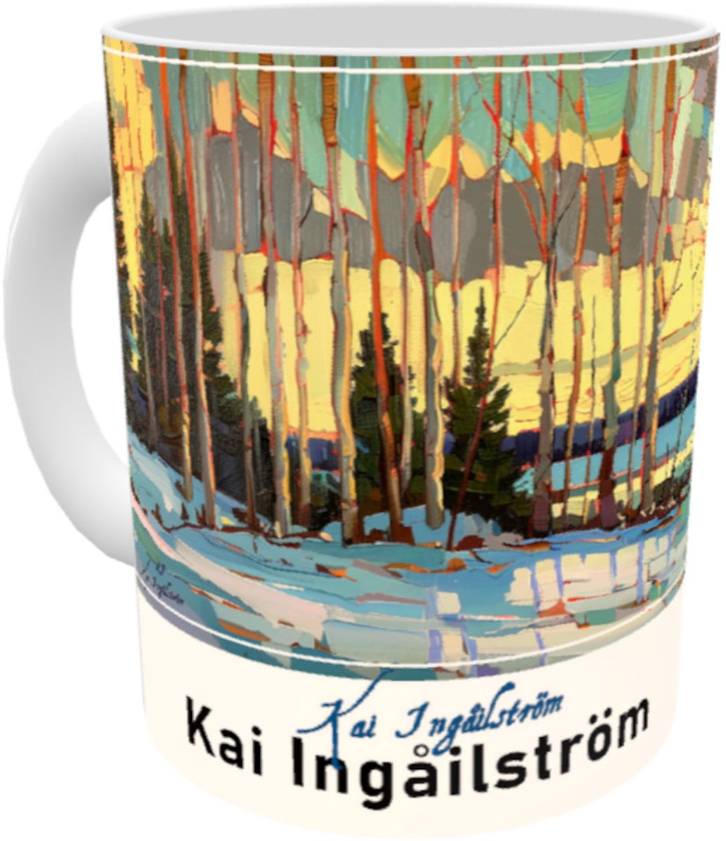 Kai Ingåilström - Noorderlicht Kerst Landschap in het Noorden Impressionisme Schilderij No. 54 - Scandinavië/ Canada Sneeuw Bomen & Bossen - Fine Art Kunst Mok 330 ml
