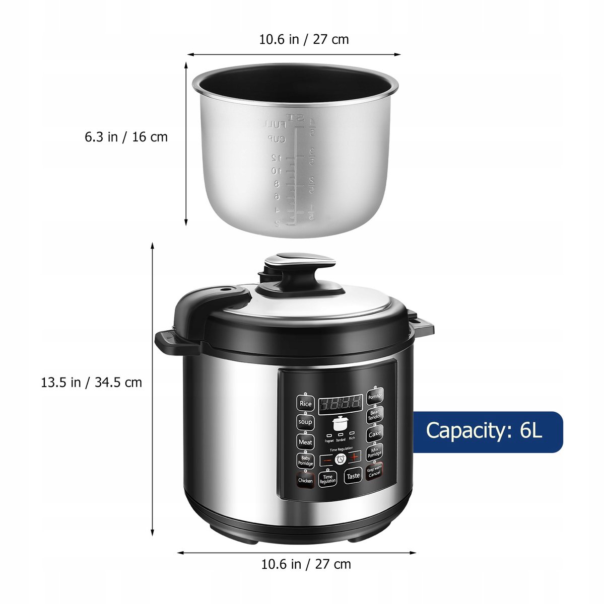 Multicooker 6L - Elektrische Snelkookpan & Slowcooker in 1 | 12-in-1 Functies: Stomen, Bakken, Rijst & Yoghurt Maken | Veiligheidsdeksel met Handvat – foto 2