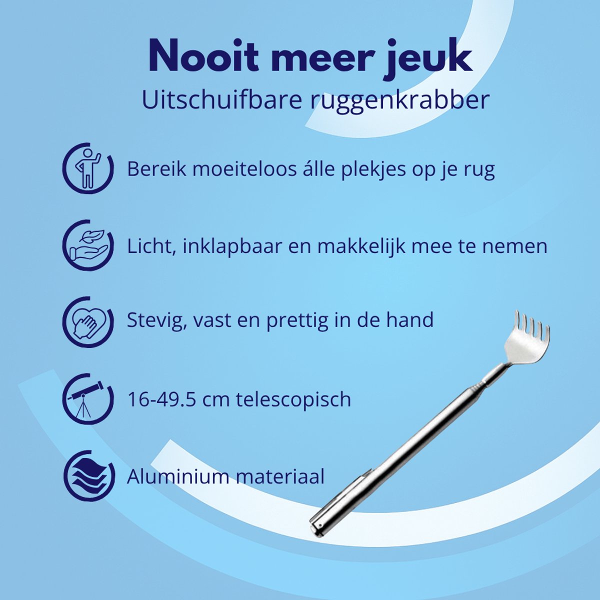 Knaak Uitschuifbare Ruggenkrabber Telescopisch Zilver - afbeelding 2