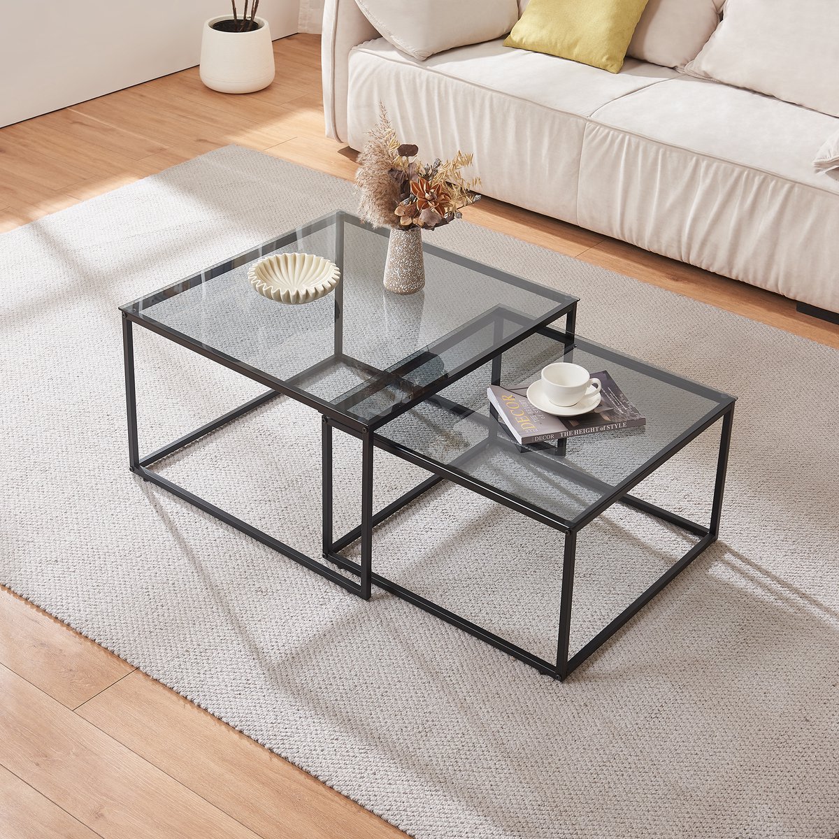 en.casa Salontafel Tromlaslo set van 2 grijs en zwart [en.casa]