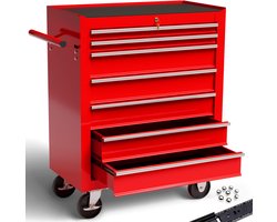 AREBOS Werkplaatswagen | 7 vakken | centraal afsluitbaar | anti-slip coating | wielen met parkeerrem | massief metaal | rood | blauw of zwart 7 Fächer rood