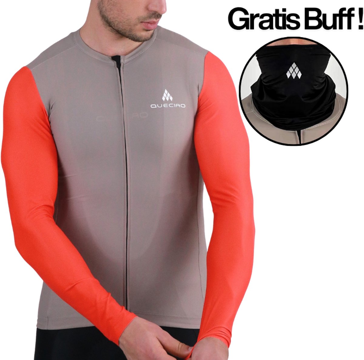 OPHEFFING! Queciao Fietsshirt + Gratis Buff! - Lange Mouwen – Winter Jersey – Oranje-Sahara – Ademend & Warm -LET OP: NIET PASSEND VOOR MENSEN MET EXCESSIEF OVERGEWICHT / XS-S ook geschikt als kindermaten