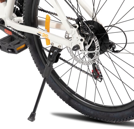 Bamcbase Sedona voorvering mountainbike - 26" - aluminium frame - 21 versnellingen - handrem - mechanische schijfremmen - Bell - spatborden - wit van Bamcbase — afbeelding 4