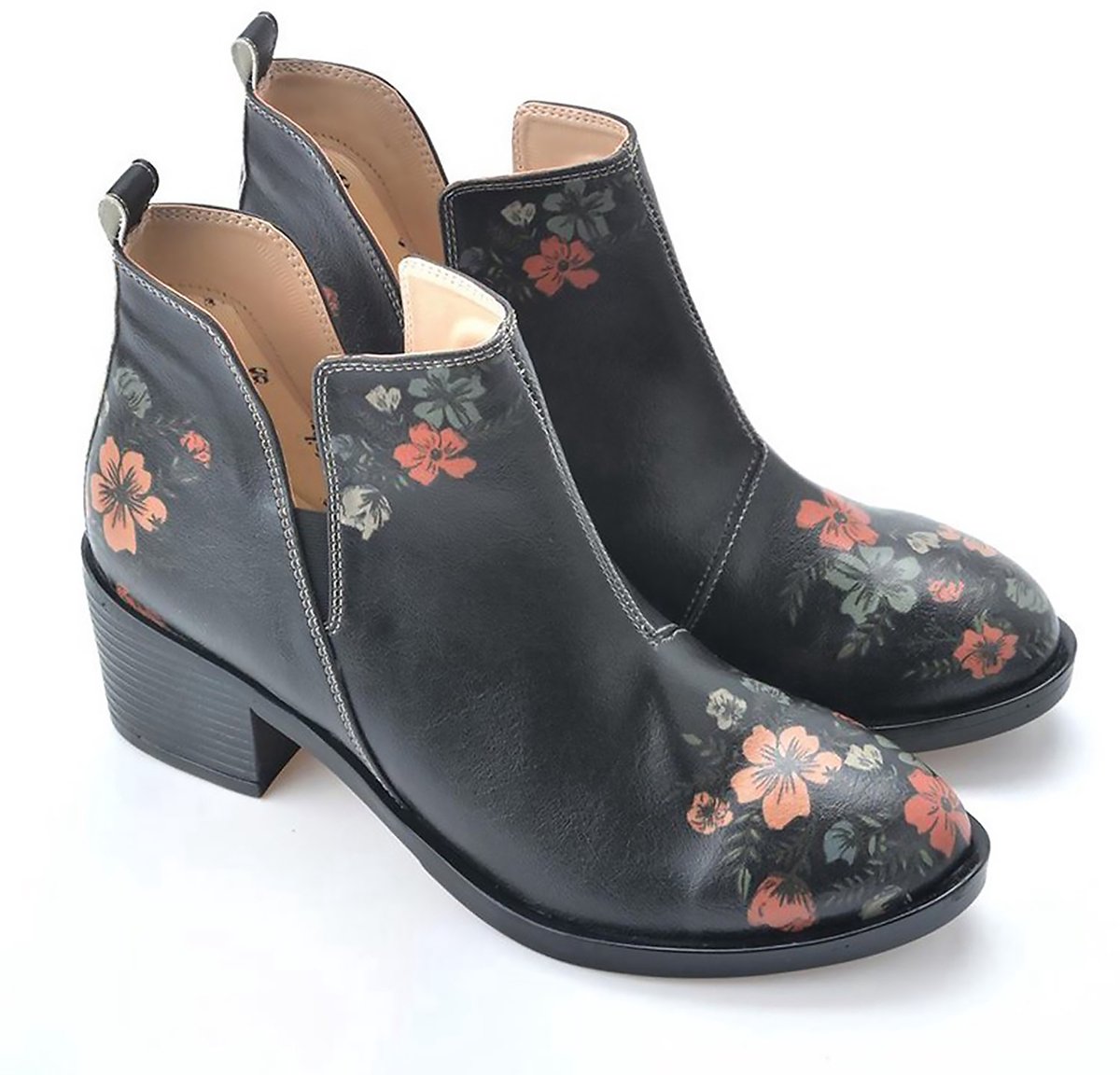 GOBY Midnight Blossom Dames Enkellaarsjes Handgemaakt Vegan Leer
