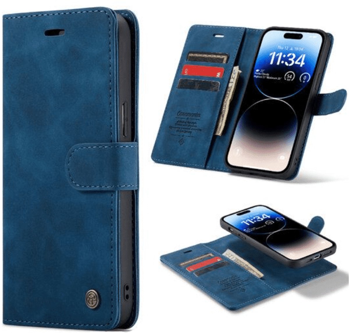 Casemania – Bookcase iPhone 15 - 2 in 1 – incl. Pasjeshouder – Donker Blauw