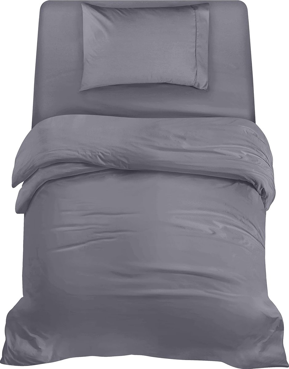 Azalia Beddengoed set - Geborsteld Microvezel Polyester - Dekbedovertrek (135x200cm), Hoeslaken (90x190cm) met Kussensloop (50x75cm), Grijs