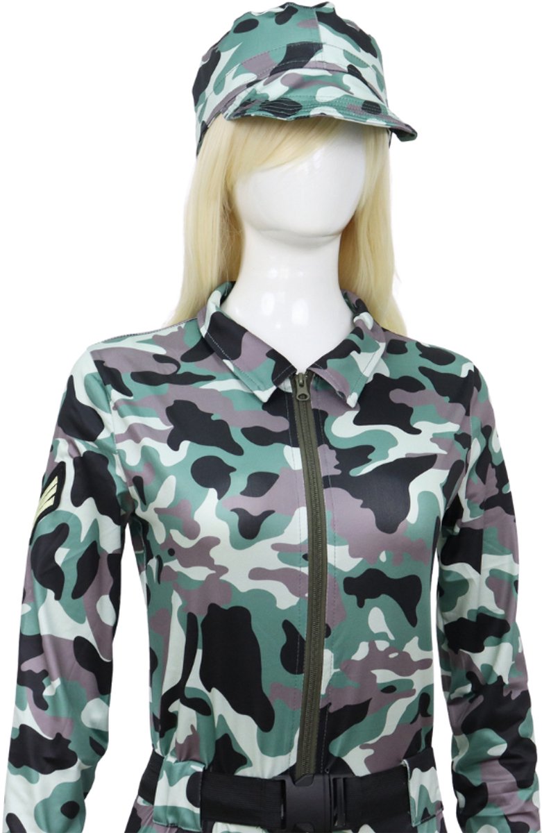 Joya Party® Leger Verkleedpak Dames Camouflage | Sexy Army Jumpsuit met Pet & Riem | Vrouwen Militair Kostuum | Camouflage Militair Verkleed Pak | Carnaval, Halloween, Themafeest | — afbeelding 7