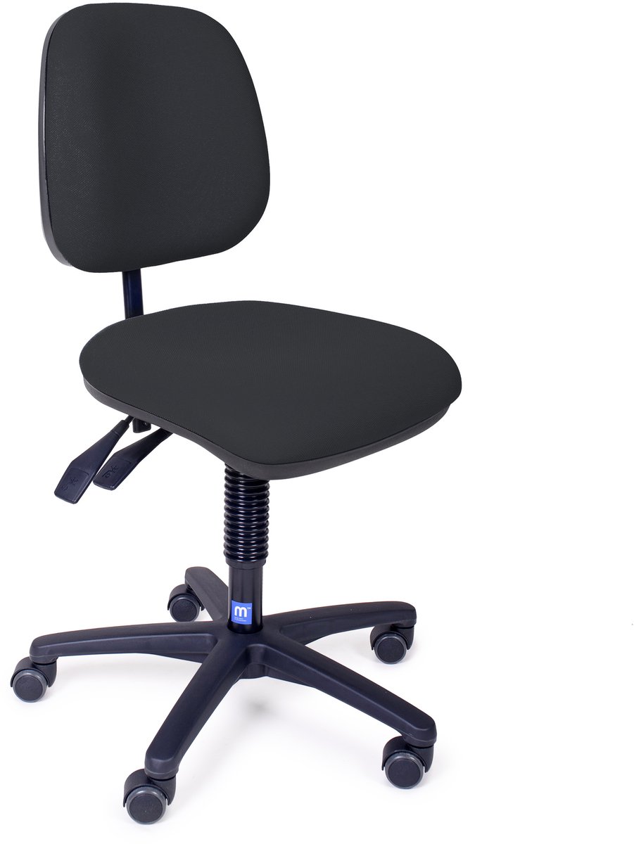 MTM werkstoel ELLI 160-N - zwarte stof zitting en rug - kunststof kruisvoet - wielen - 47/62 cm
