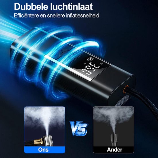 6000mAh mini draagbare autobandenpomp compressor 150PSI elektrische fietspomp met SOS-licht oplaadbare luchtpomp met groot lcd-scherm voor autobanden motorfietsballen — afbeelding 4