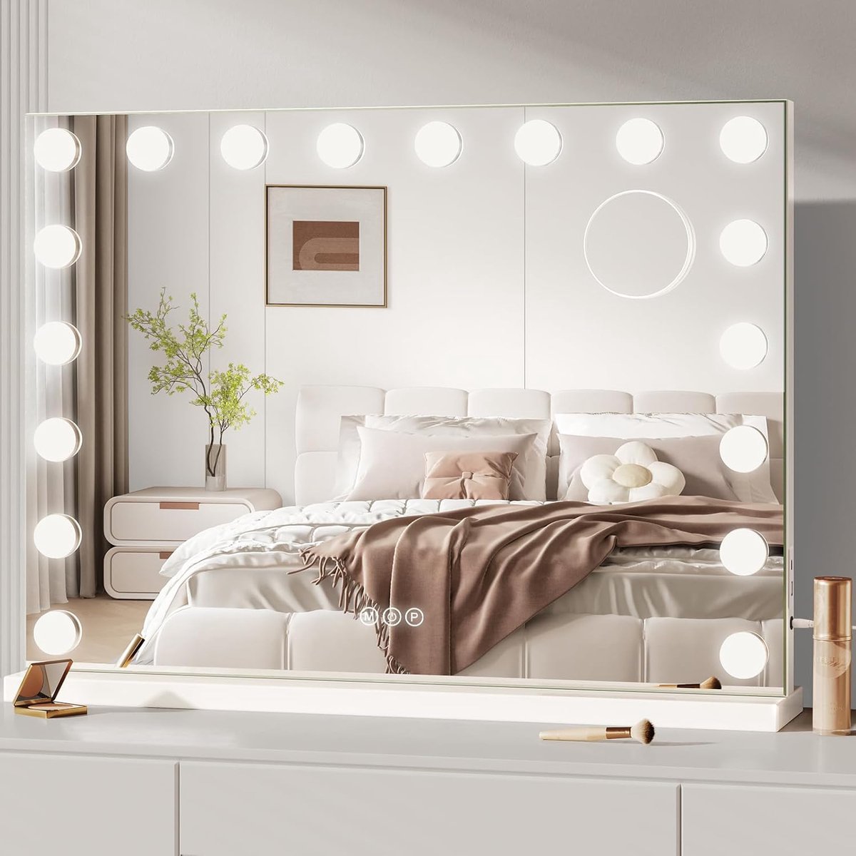 Puluomis Hollywood Spiegel 80x60CM - Spiegel met verlichting - 18x LED Lampen - USB Oplaadpoort - 10x Vergroting - 3 lichtstanden - Dimbaar - Smart Touch