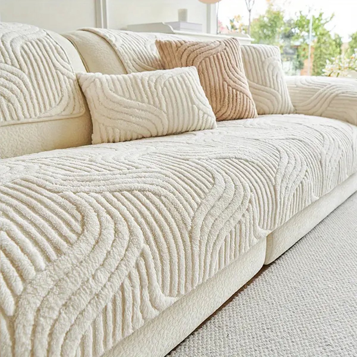 Moderne Plaid / Sofa Cover – Crème & Witte Pluche – Eénstuk Ontwerp – Machine Wasbaar – Gezellige Lente-Zomer Stof - Mooie decoratie voor in huis - 90*160 cm - Sofa Cover - Bank Bekleding