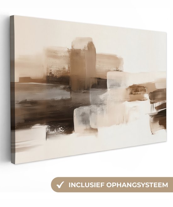 Peinture abstraite dans des tons de brun et de beige, système de suspension inclus.
