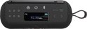 Topview van de zwarte JBL Tuner 3 radio speaker met display en antenne.