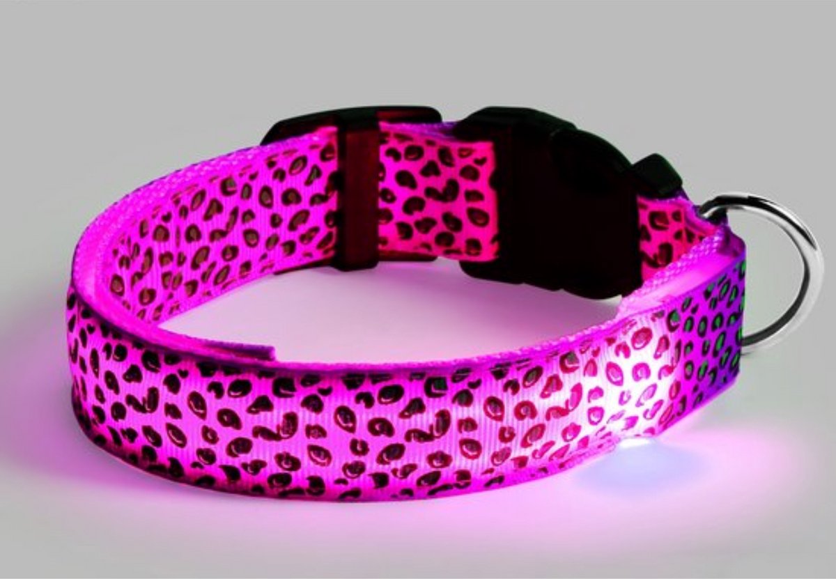 Furley's Lichtgevende LED Halsband Hond - Hondenriem Verlichting met Batterij - Hondenverlichting Halsbanden Lichtgevend - Size L - Roze