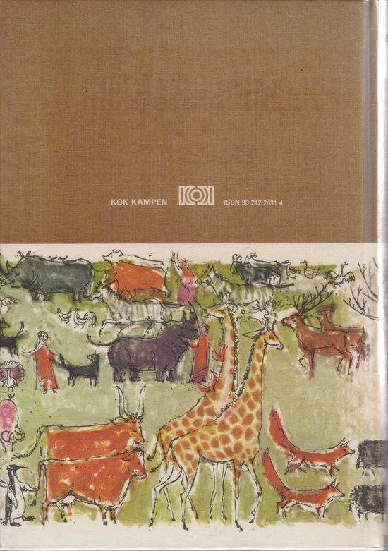 Boek met illustratie van diverse dieren zoals giraffen, bizons en runderen.