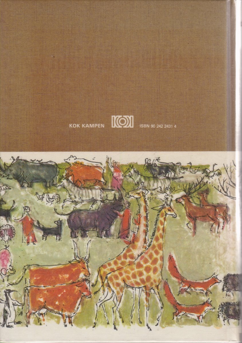 Boek met illustratie van diverse dieren zoals giraffen, bizons en runderen.
