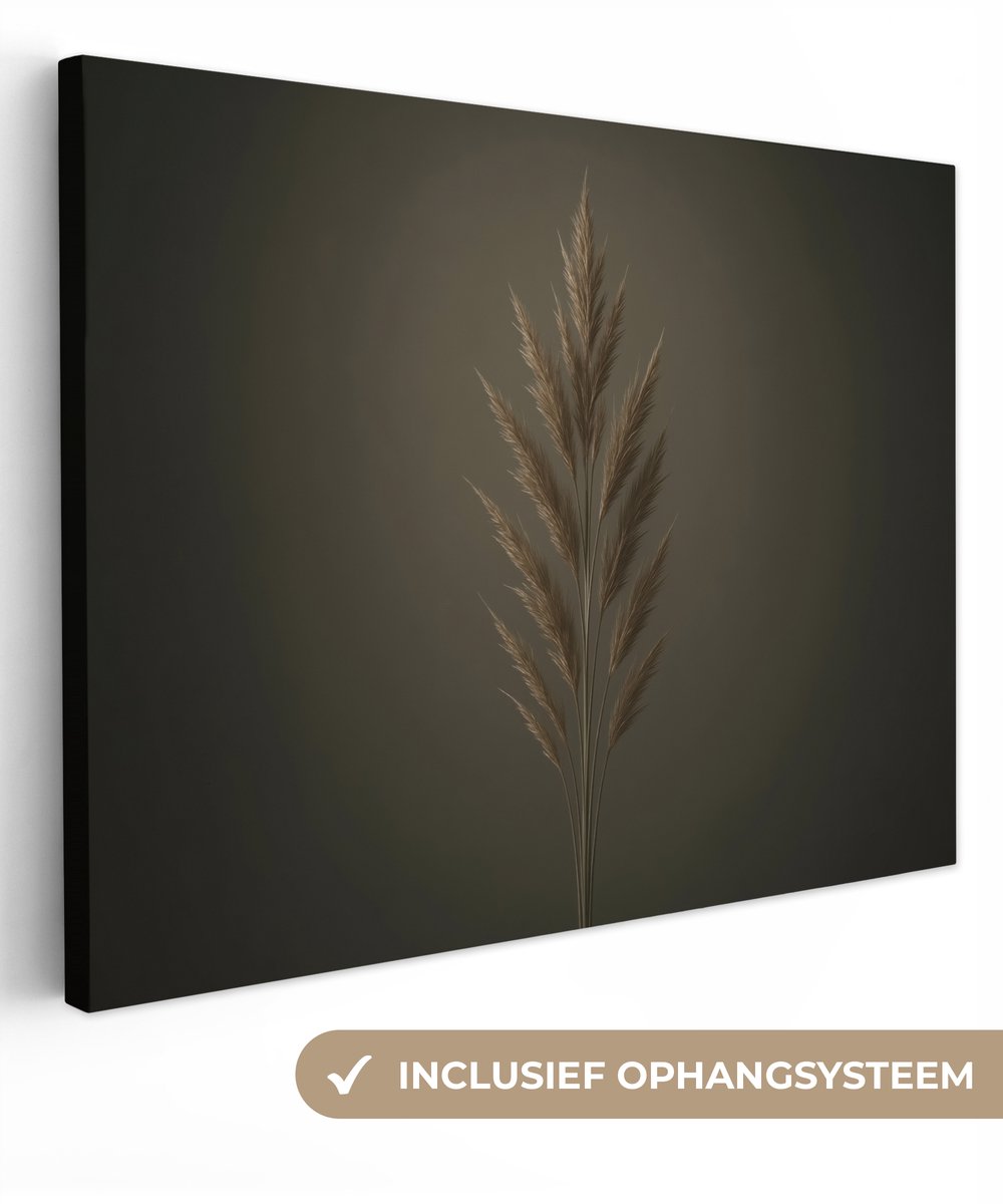 Canvas schilderij 80x60 cm - Wanddecoratie Tak - Pluimgras - Donkerbruin - Muurdecoratie w