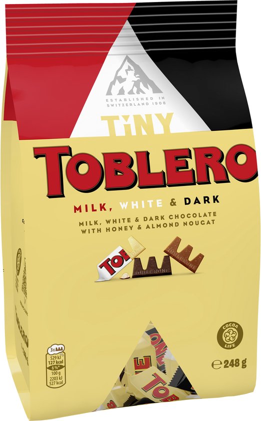 Toblerone Tiny Variety Melk, Wit, Puur Chocolade Assortiment 248g - Kerstcadeau - Chocoladecadeau - Chocoladesnoepjes - Chocolade voor bij de Koffie - Verjaardag Cadeau Vrouw of Man - Geschenkset voor Man en Vrouw